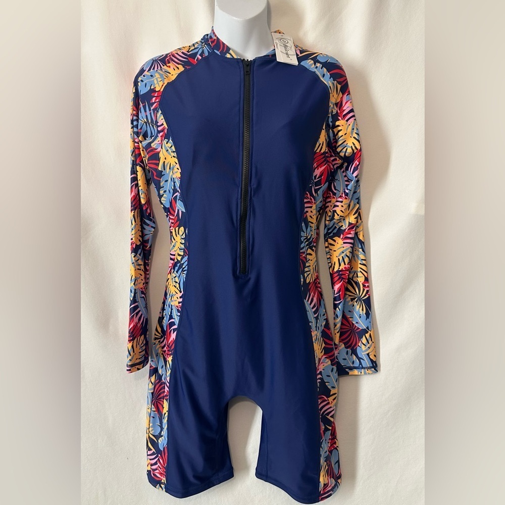 Halcurt Women's Navy Floral Long Sleeve Swimsuit # A-2 - Picture 9 of 15